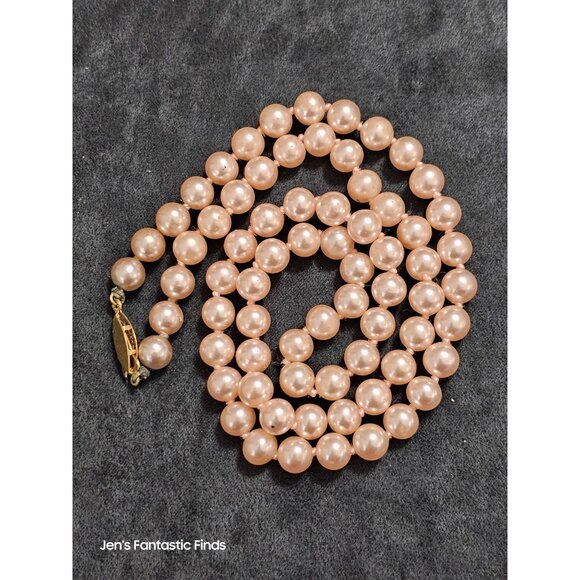 Vintage Faux Pink Pearl Necklace With Gold Tone Clasp 22" Inches Long Elegant Je - Picture 3 of 8